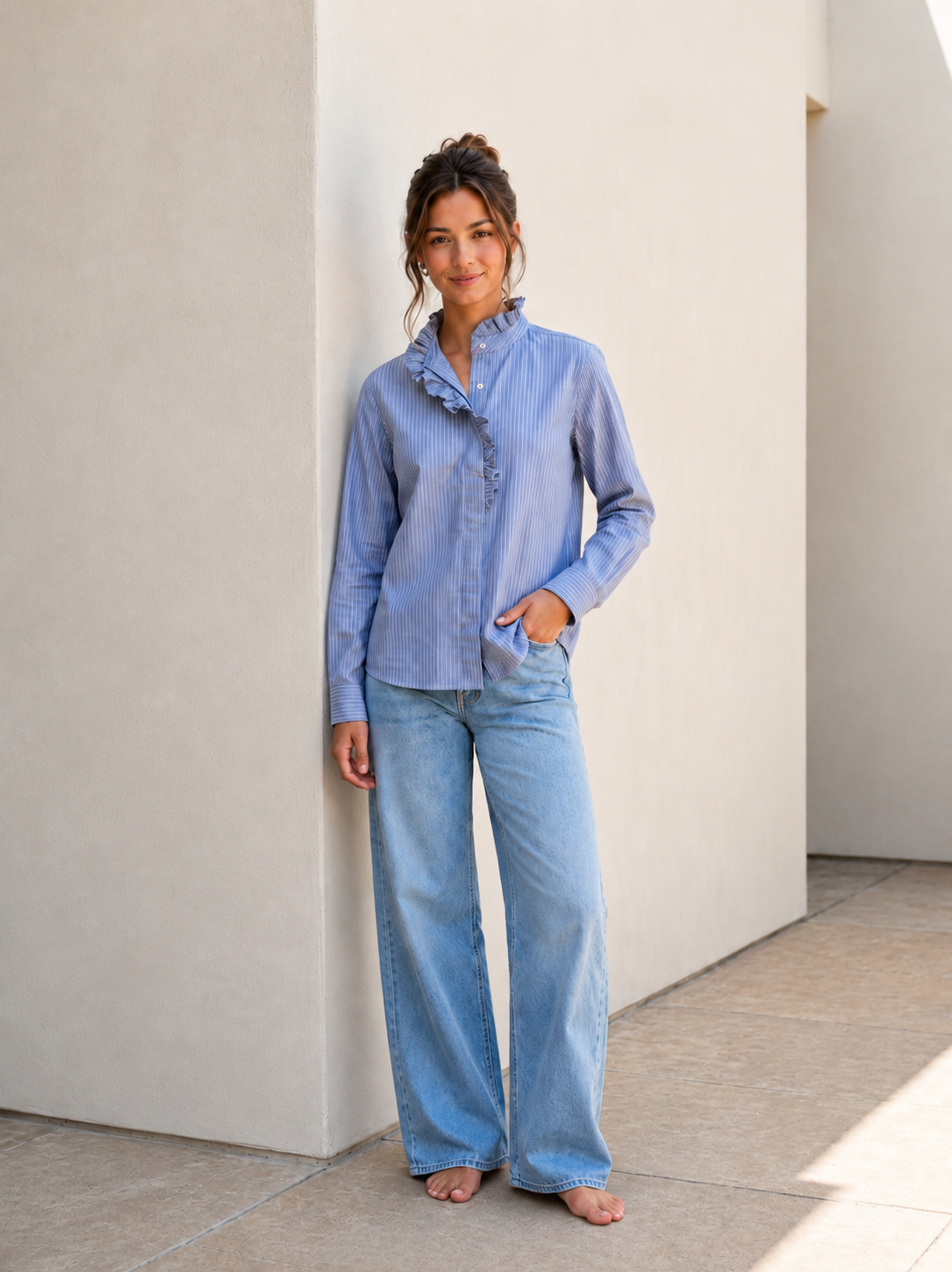 Ruffle Trim Stripe Shirt