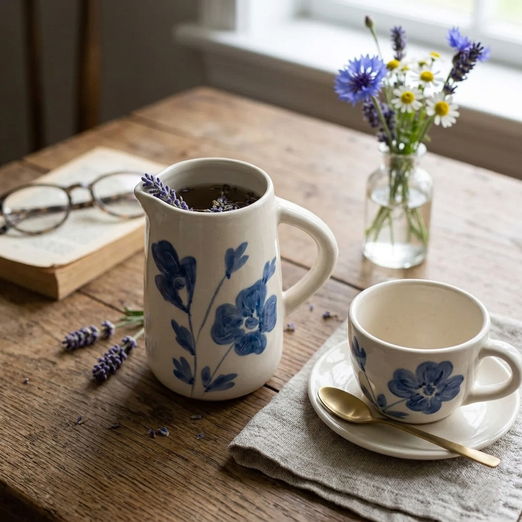 Casa Blue Blossom Ceramic Pitcher | 27 oz