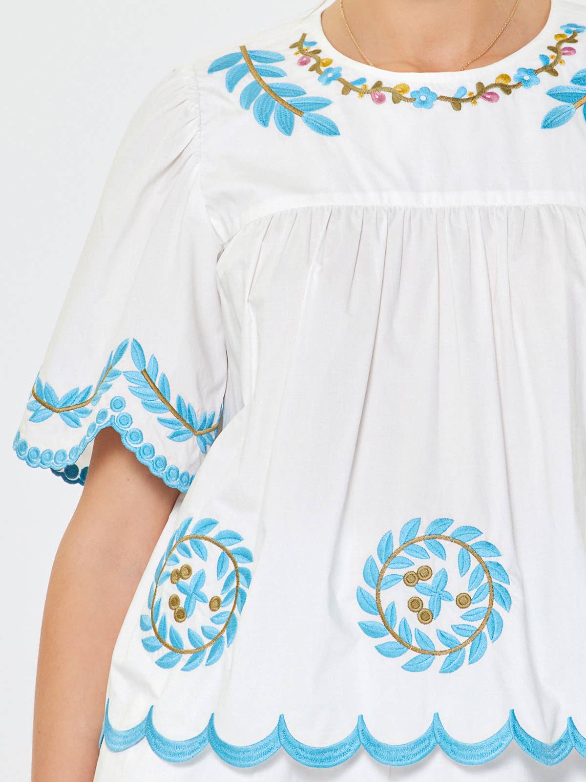 Embroidered Scallop Blouse