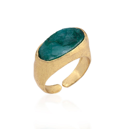 Raw Emerald Gold Plated Ring