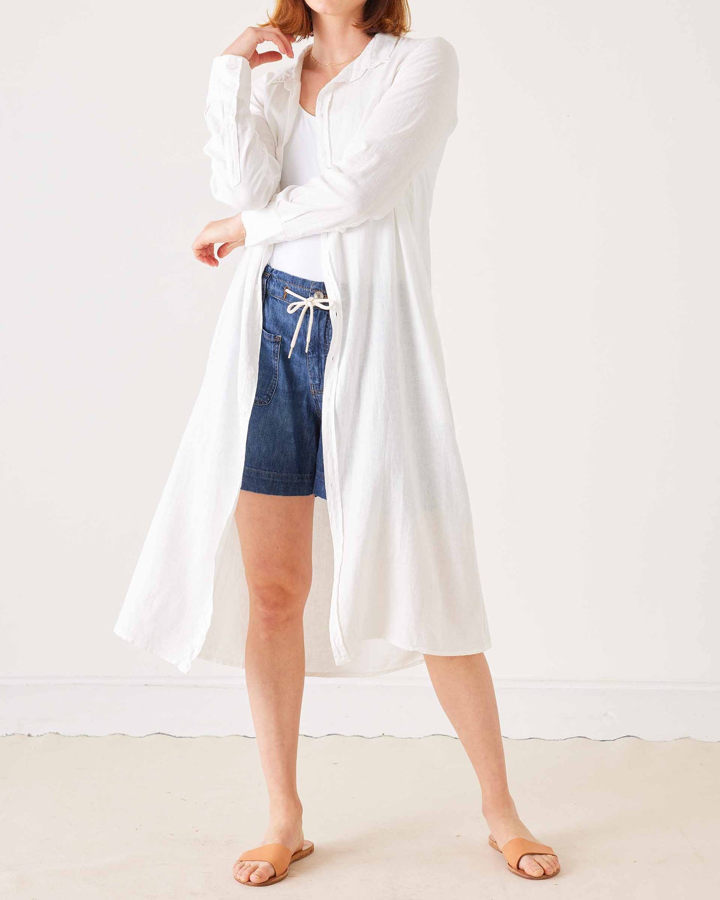 Hermosa Linen Shirt Dress: Crisp White