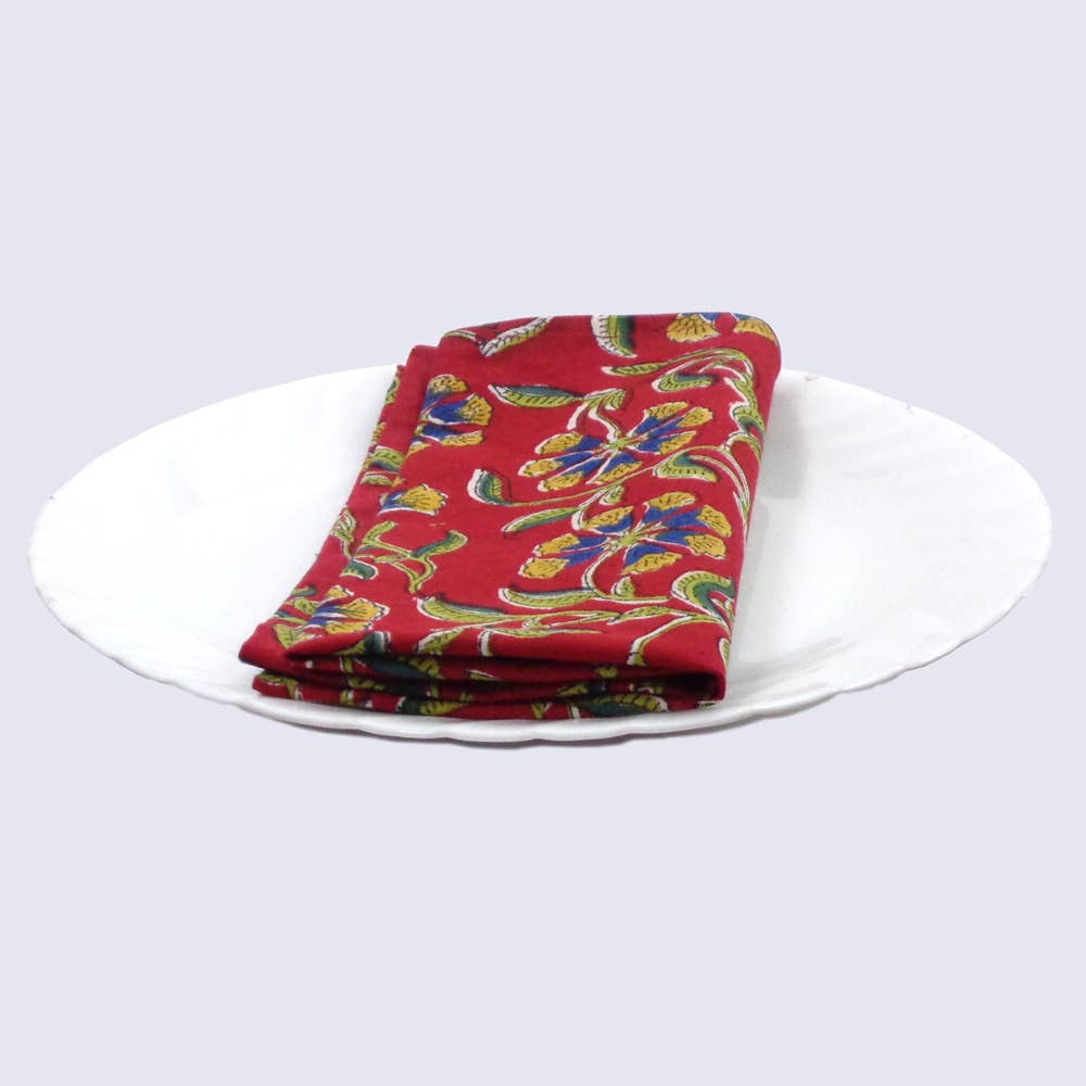 Chakri Red Block Printed Napkins (Set of 2)