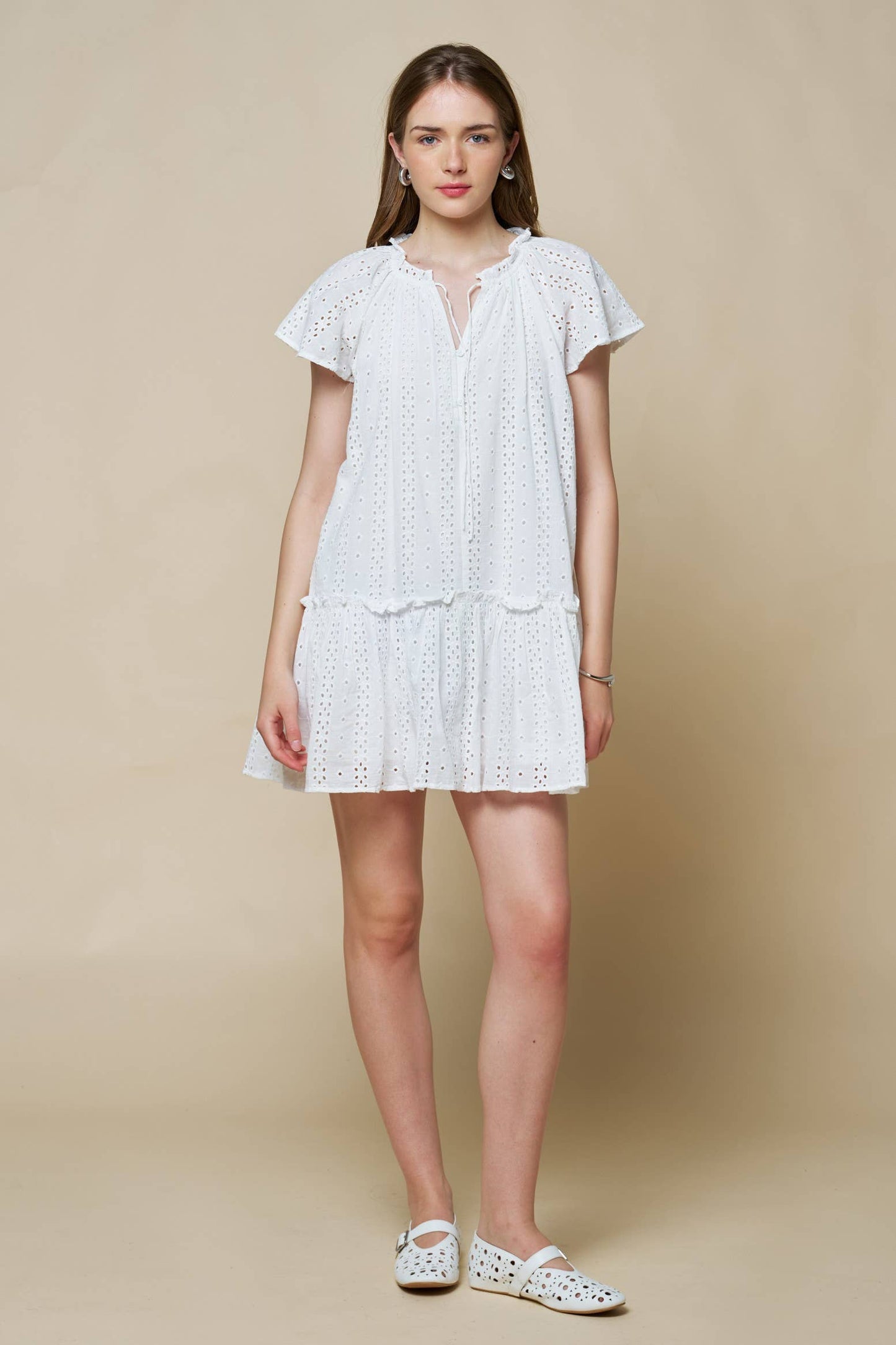 Eyelet Ruffled White Dress