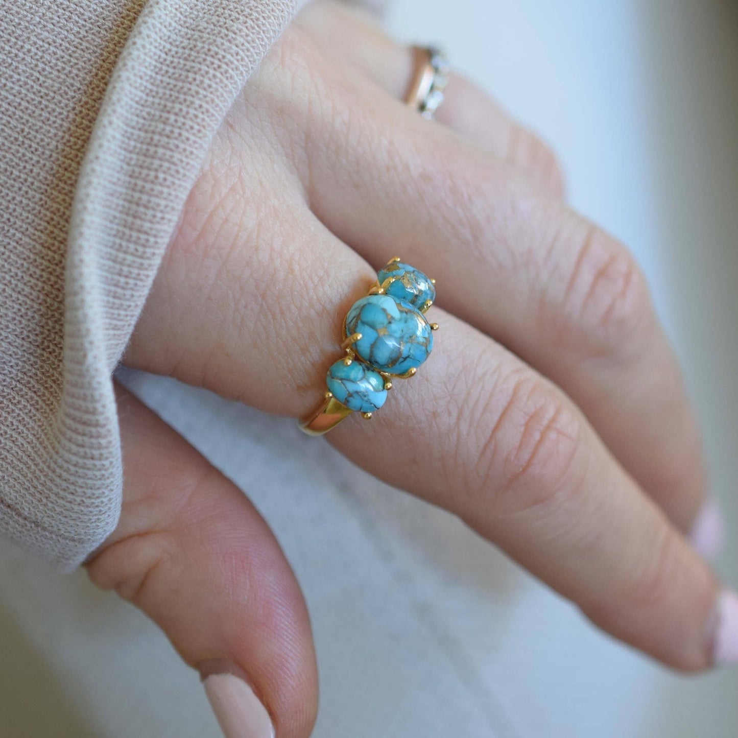 Copper Turquoise Trio Ring