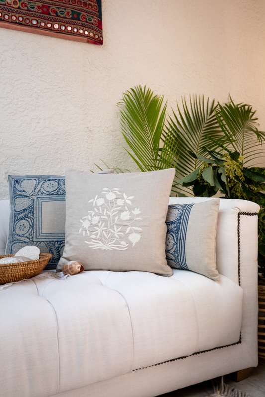 Embroidered Natural Pillow
