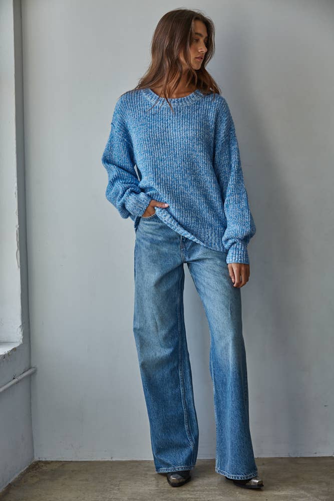Blue Heathered Cotton Sweater