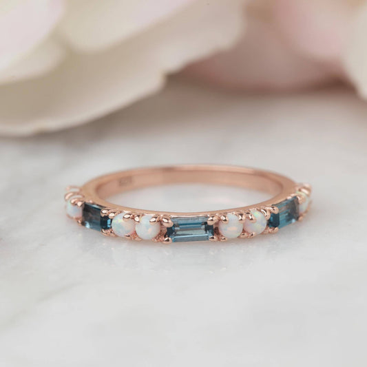Blue Topaz & Opal with Rose Gold Ring