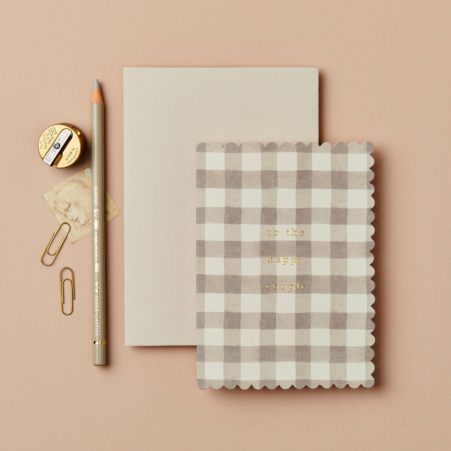 Wanderlust Paper Co - Taupe Gingham 'To The Happy Couple' Card