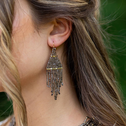 Smoke Fringe Bead Earrings