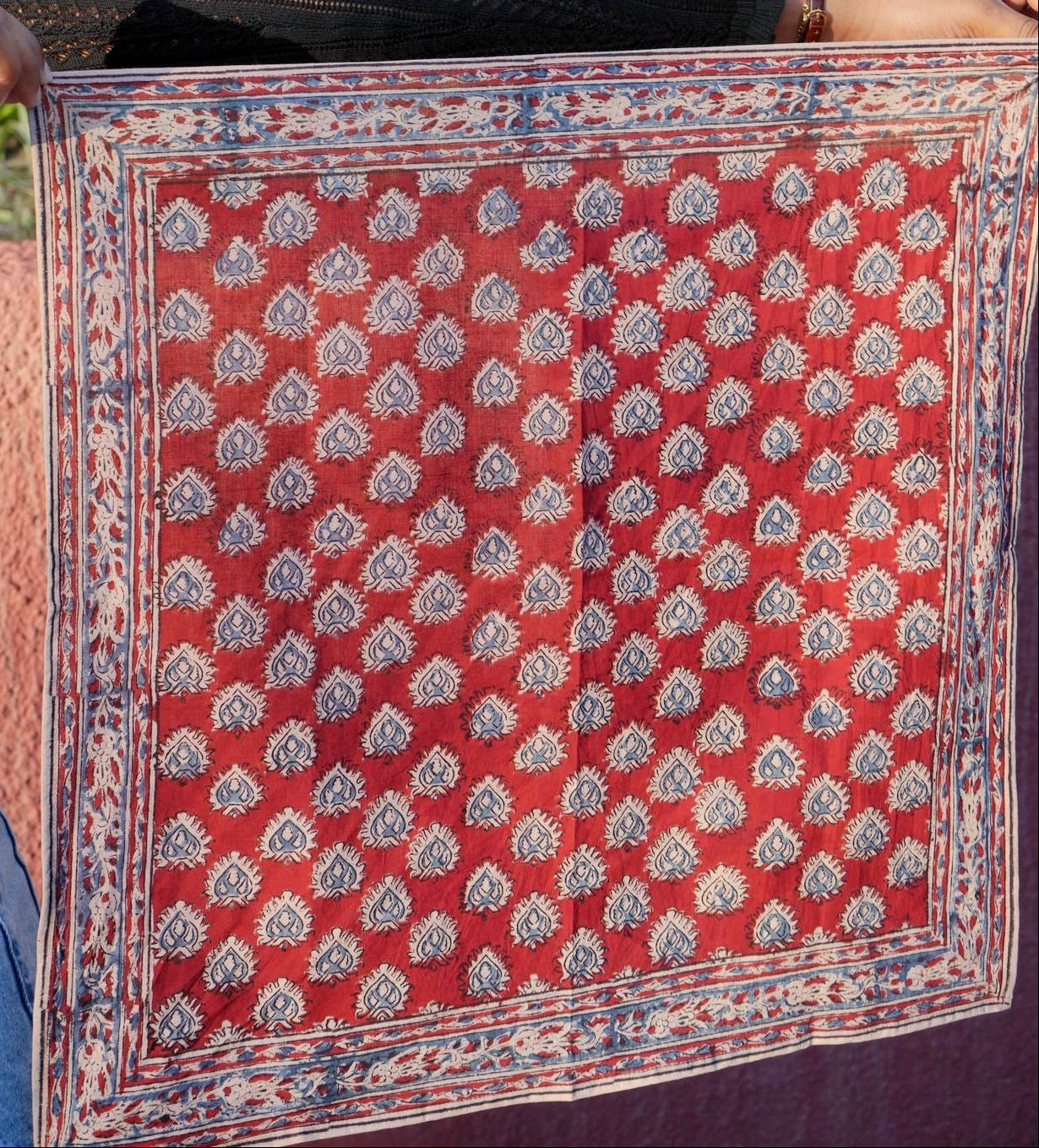 Red block print scarf