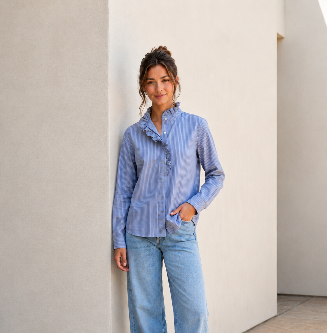 Ruffle Trim Stripe Shirt