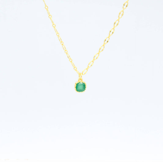 Square Green Onyx Pendant Necklace
