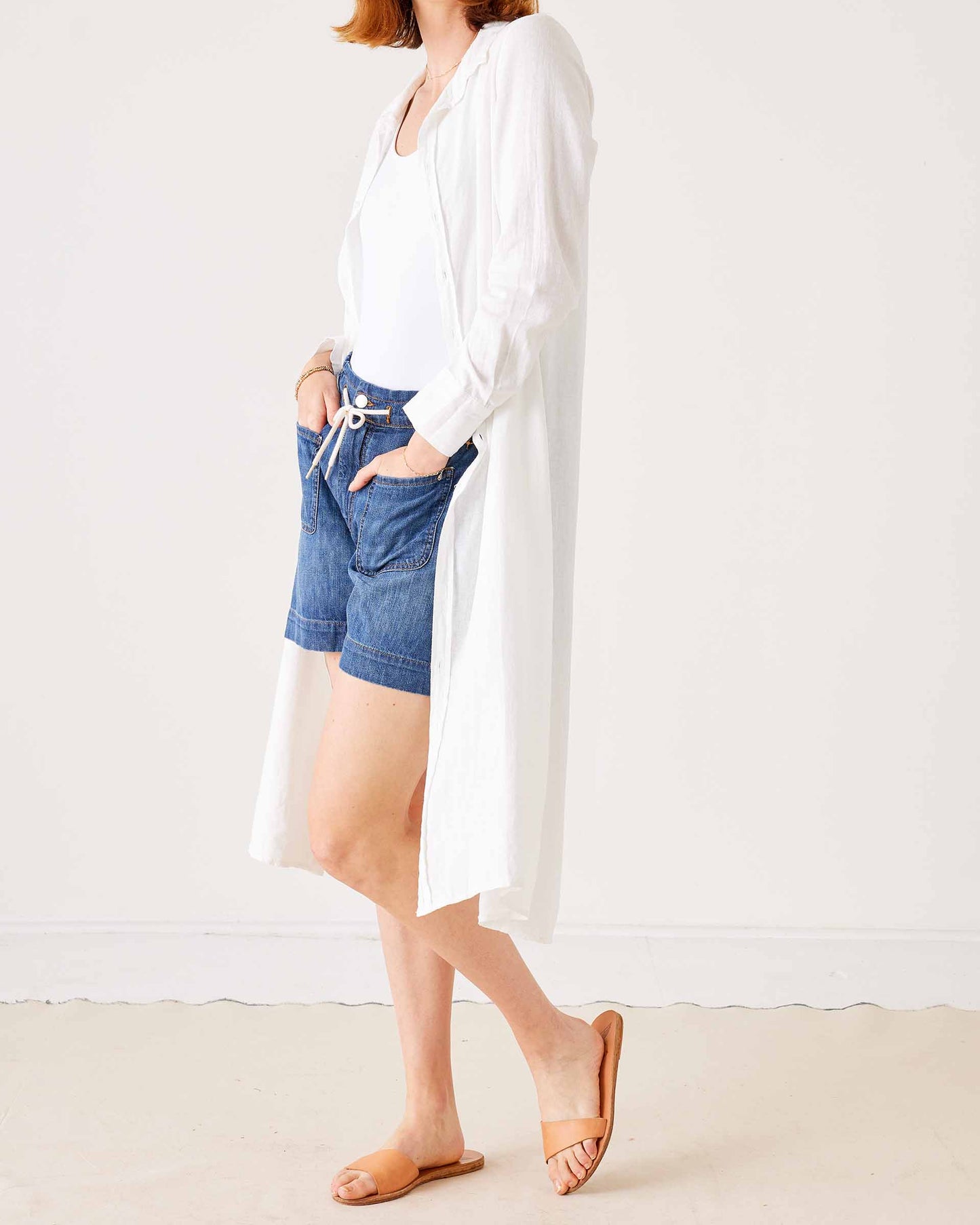 Hermosa Linen Shirt Dress: Crisp White