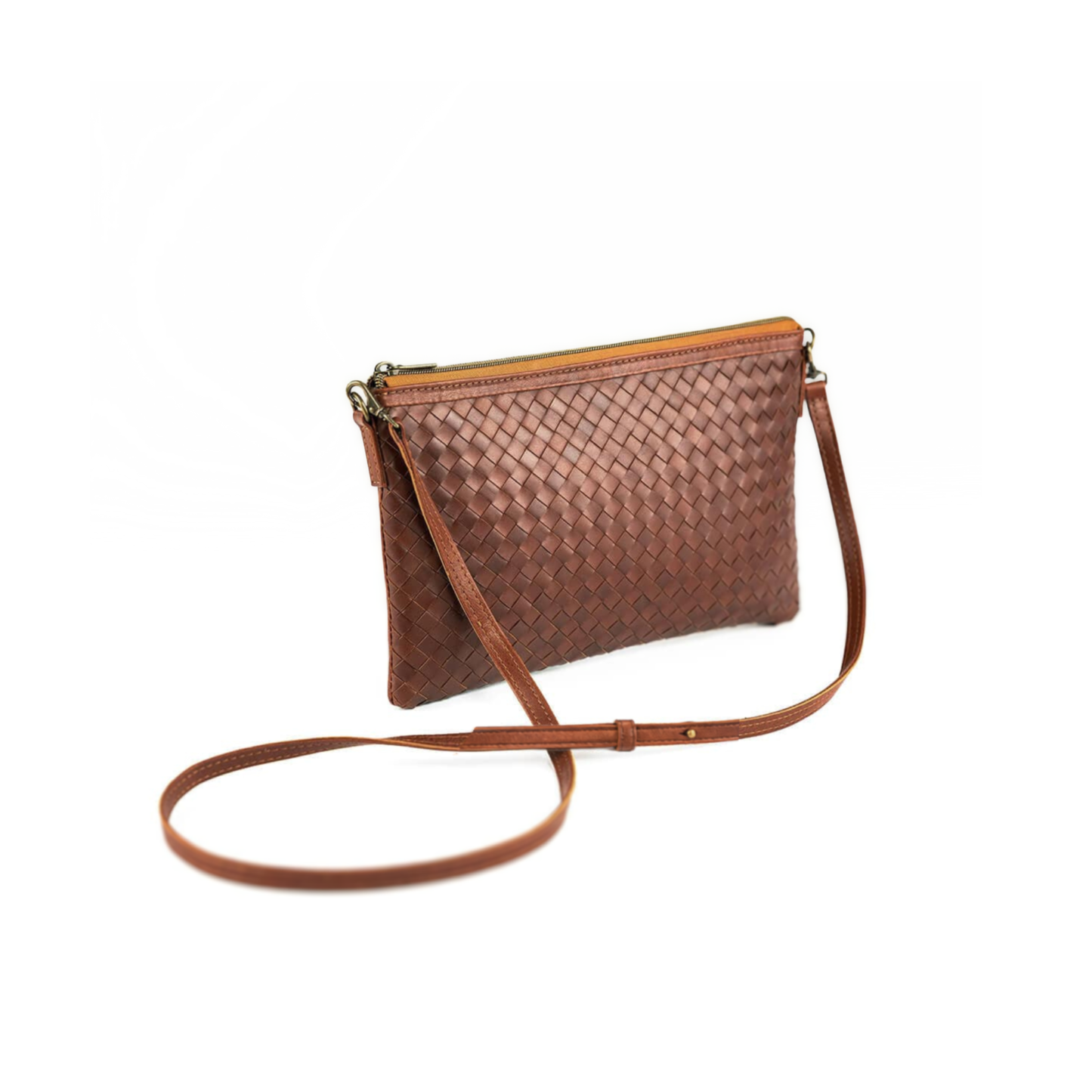 Woven Leather Crossbody Clutch: Mahogany