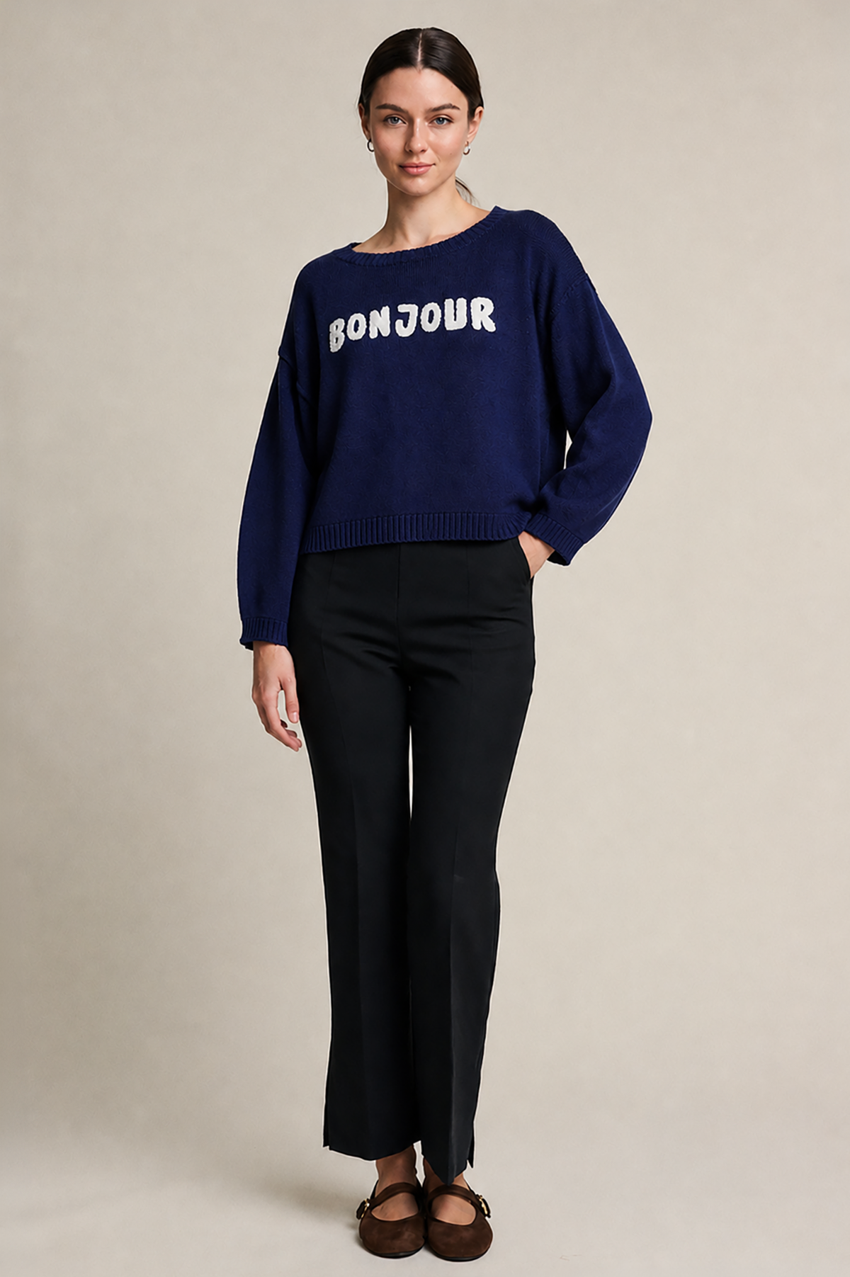 Bonjour Bouclé Lettering Sweater
