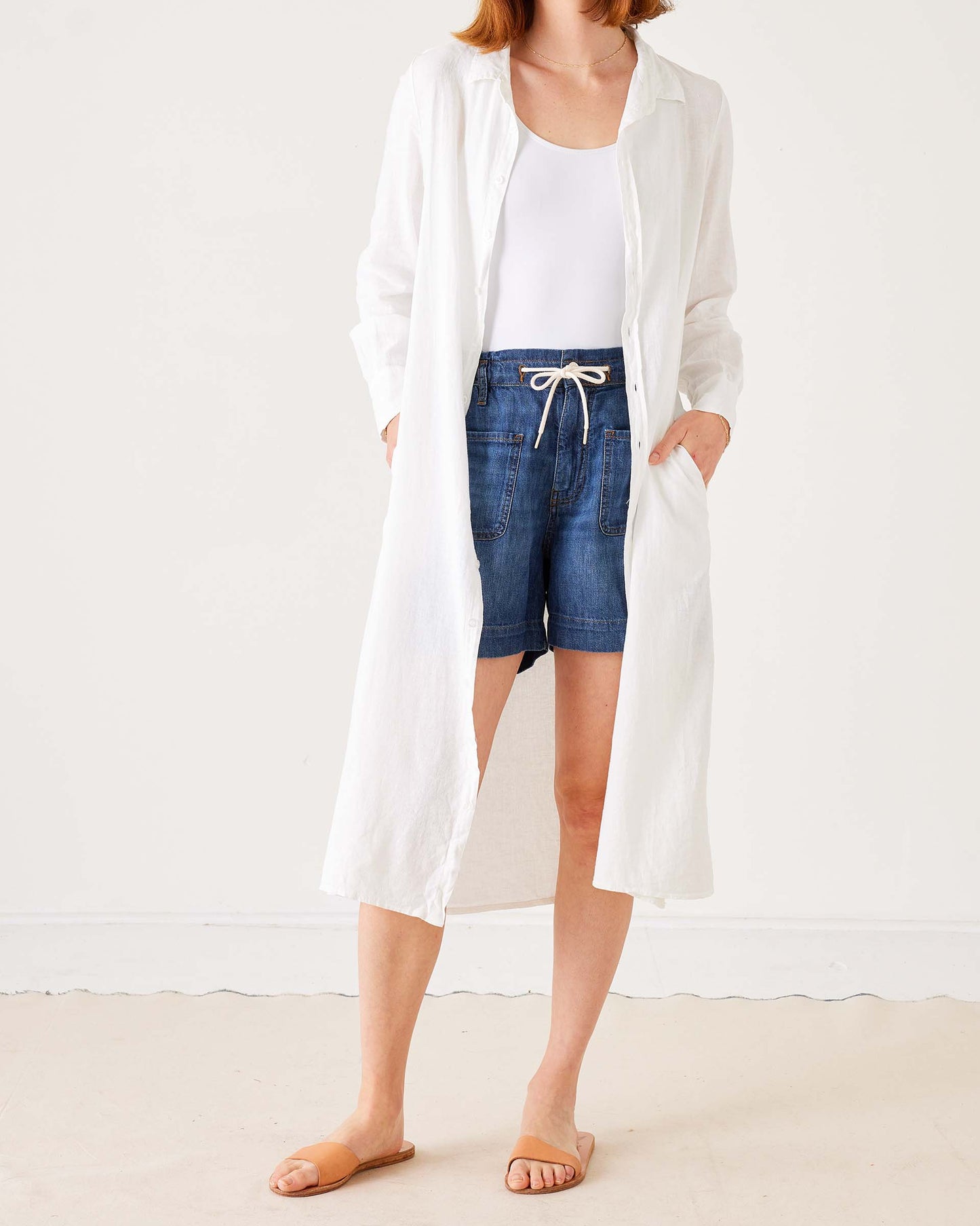 Hermosa Linen Shirt Dress: Crisp White