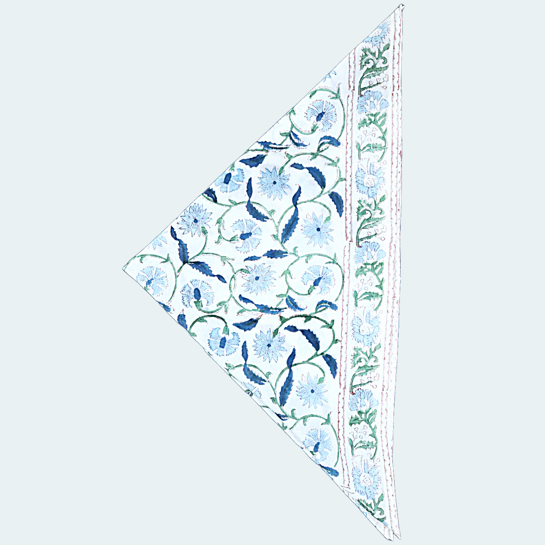 Blue Vines Block Print Bandana