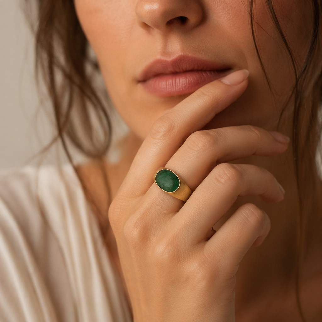 Raw Emerald Gold Plated Ring