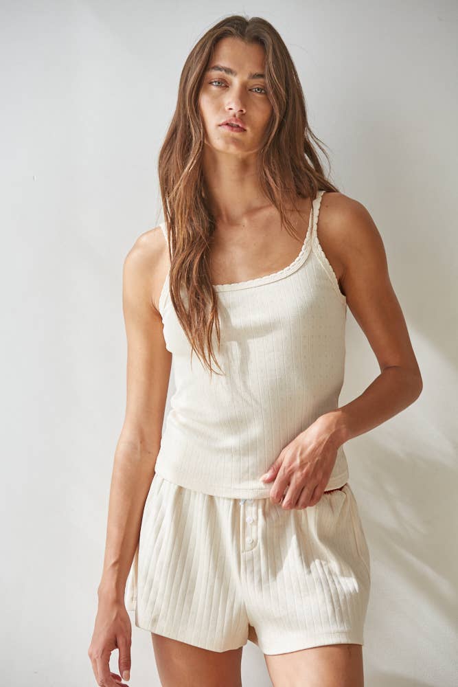 Cotton Knit Cream Pointelle Cami