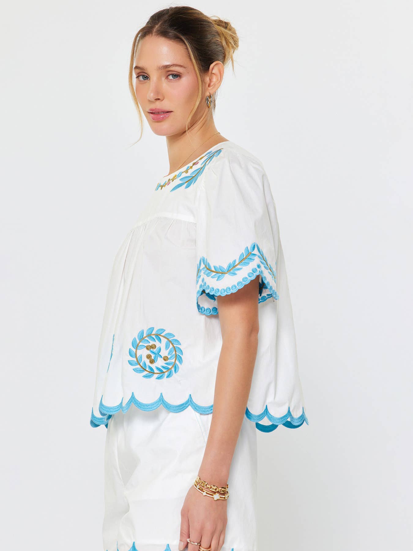 Embroidered Scallop Blouse