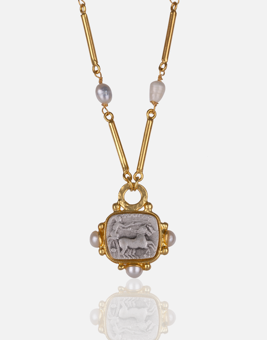 Roman Coin necklace with pearls