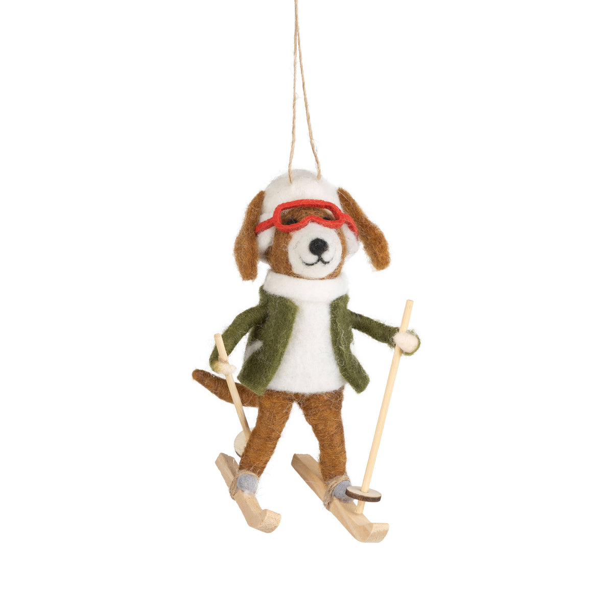 Skiing dog felt ornament