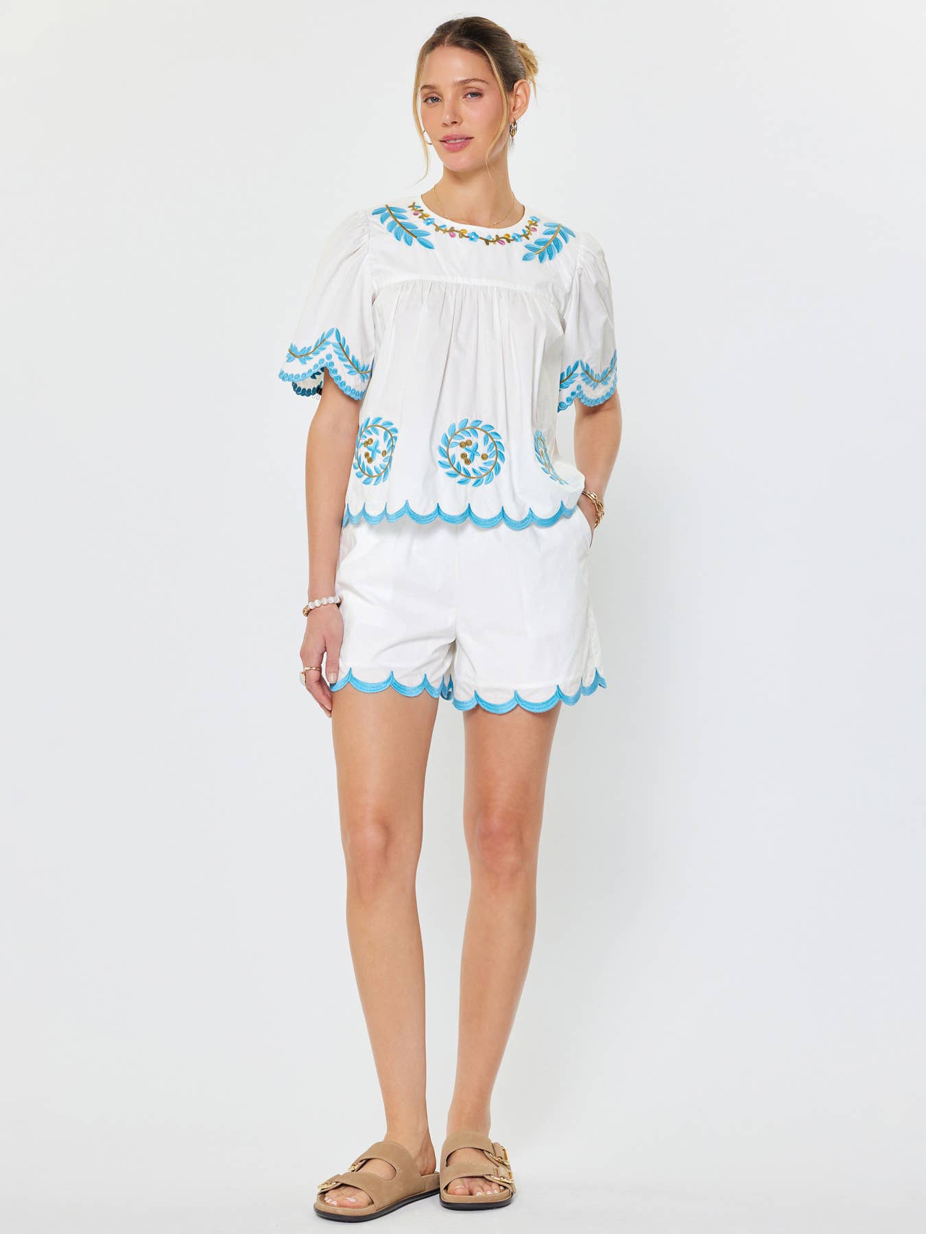 Embroidered Scallop Blouse