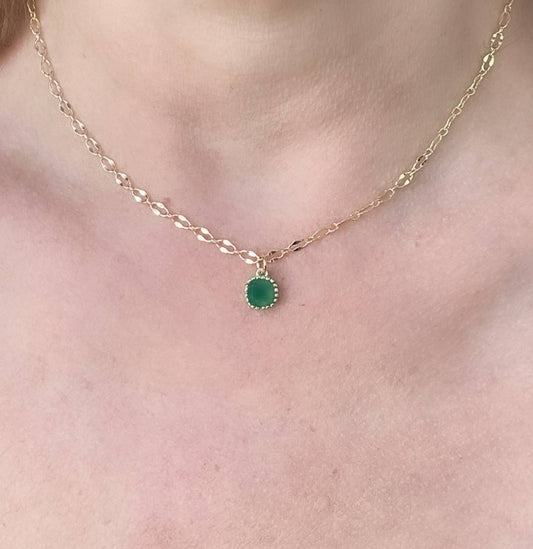 Square Green Onyx Pendant Necklace