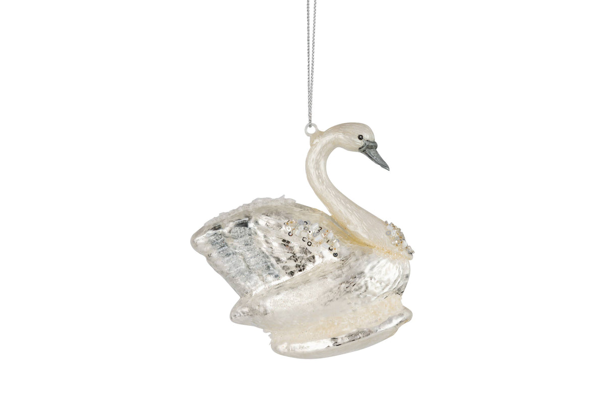 Elegant silver swan ornament
