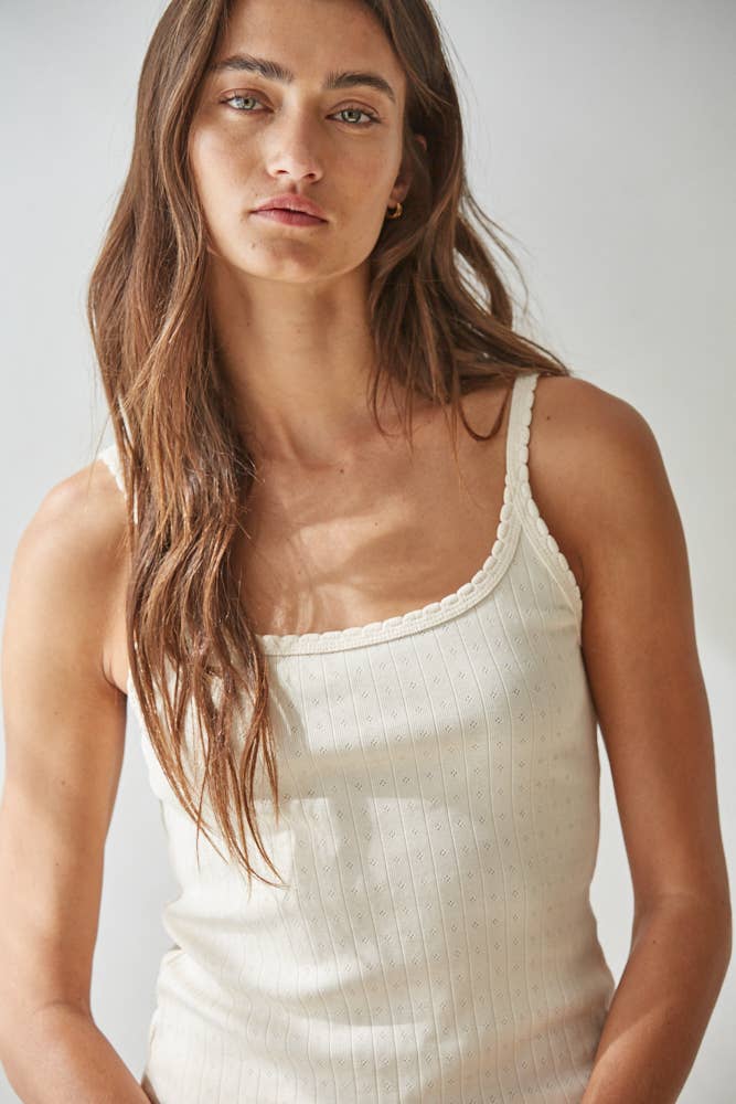 Cotton Knit Cream Pointelle Cami