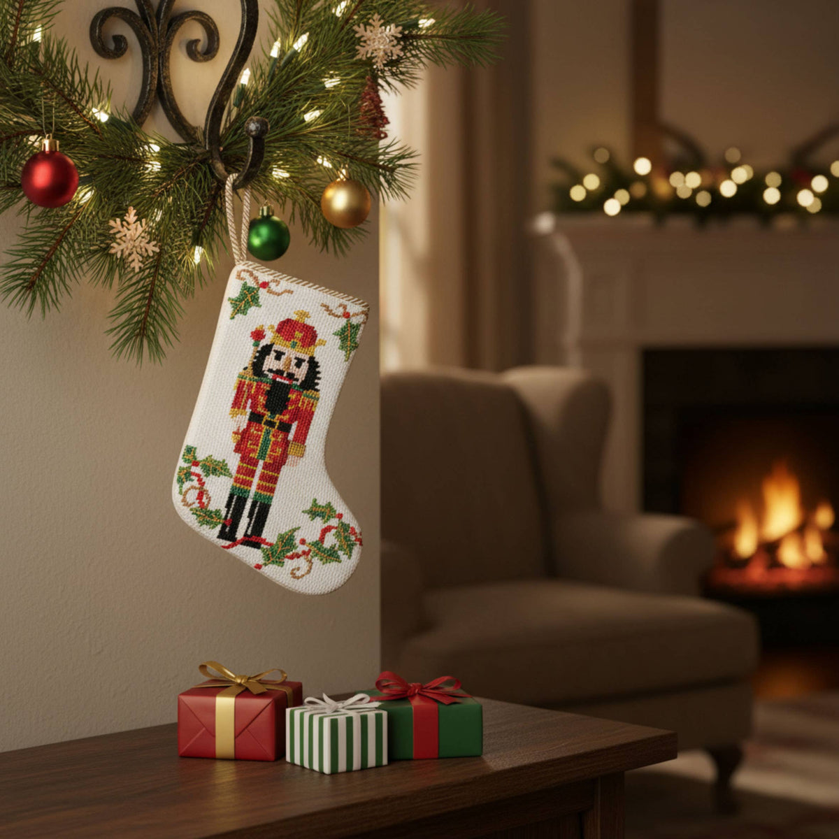 Mini Nutcracker Embroidered Stocking