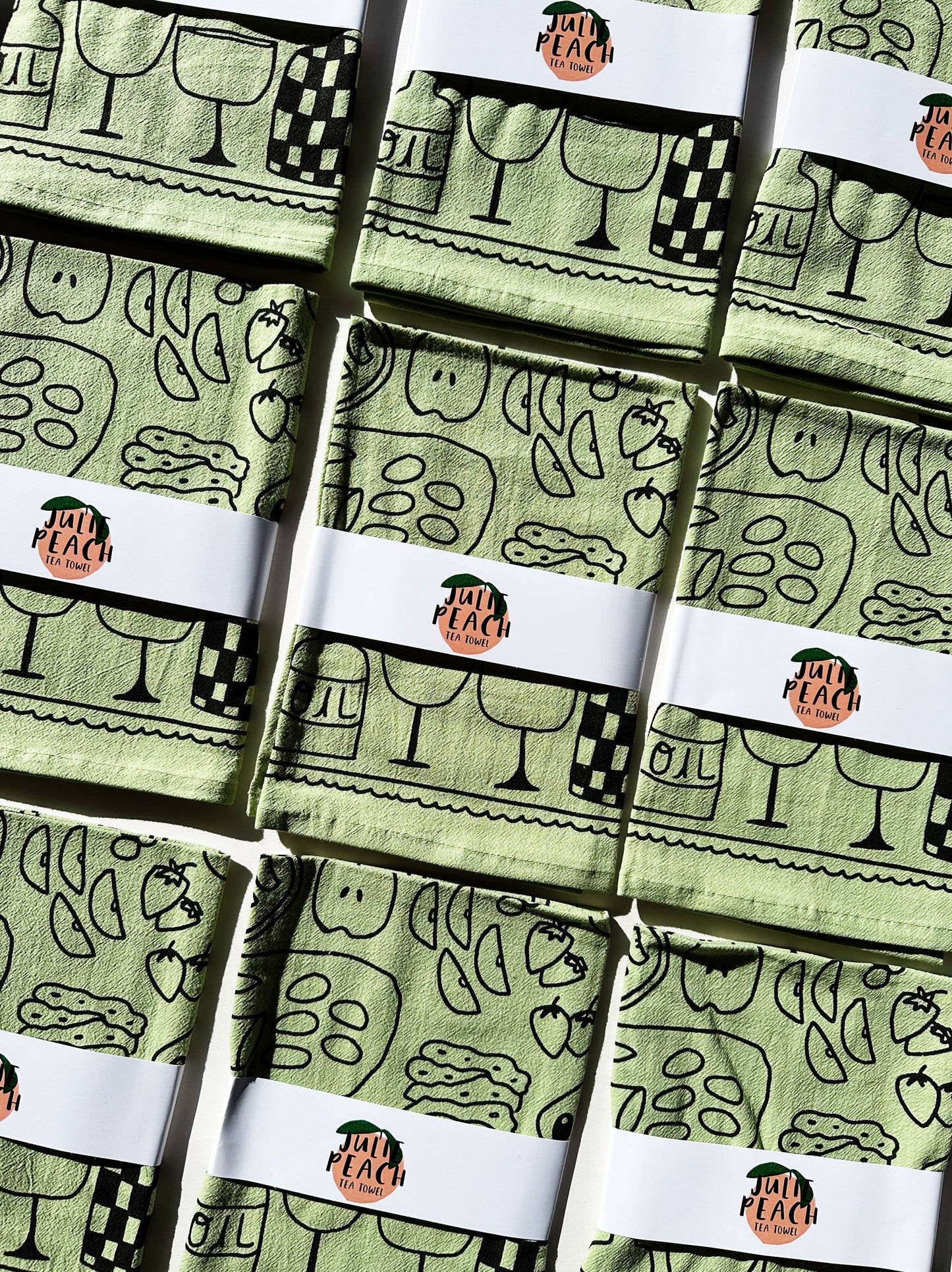 Picnic on Sage Green Tea Towel