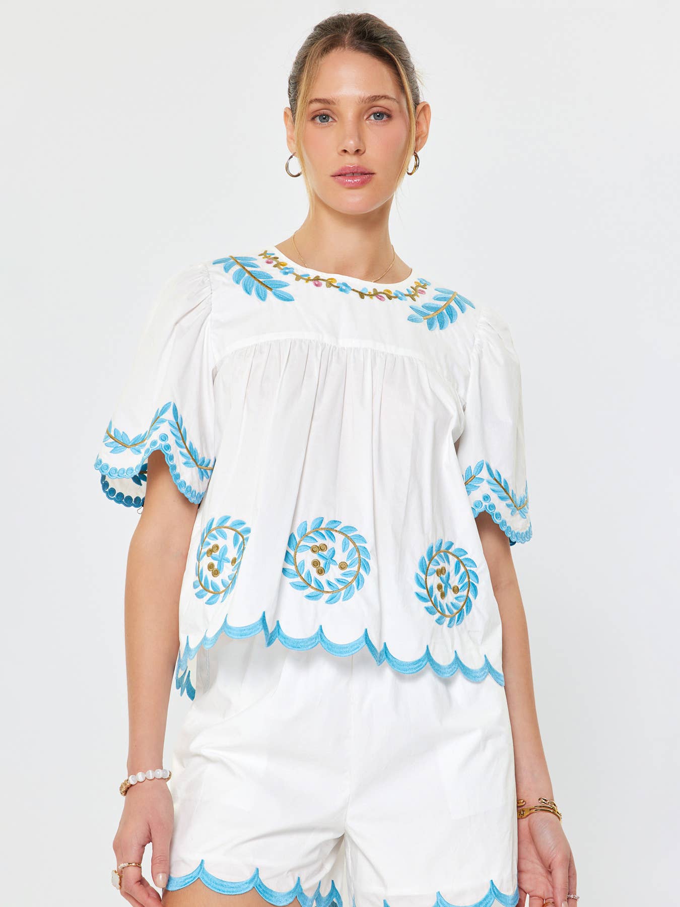 Embroidered Scallop Blouse
