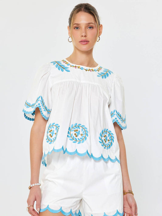 Embroidered Scallop Blouse