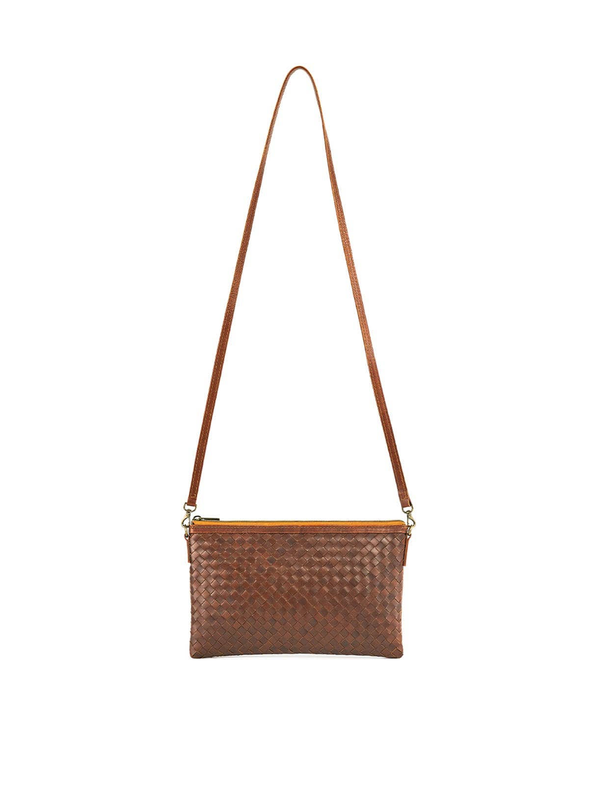 Woven Leather Crossbody Clutch: Mahogany