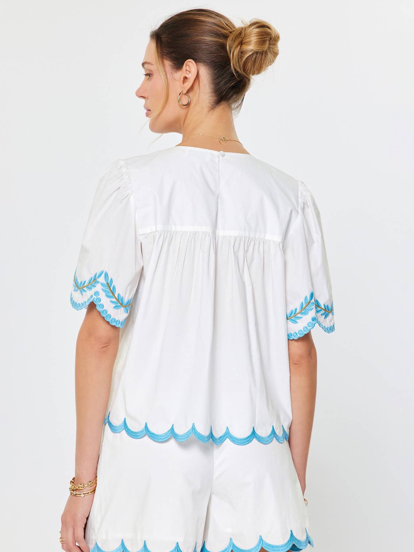 Embroidered Scallop Blouse