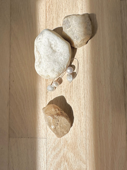 Sterling Clam & Pearl Earrings