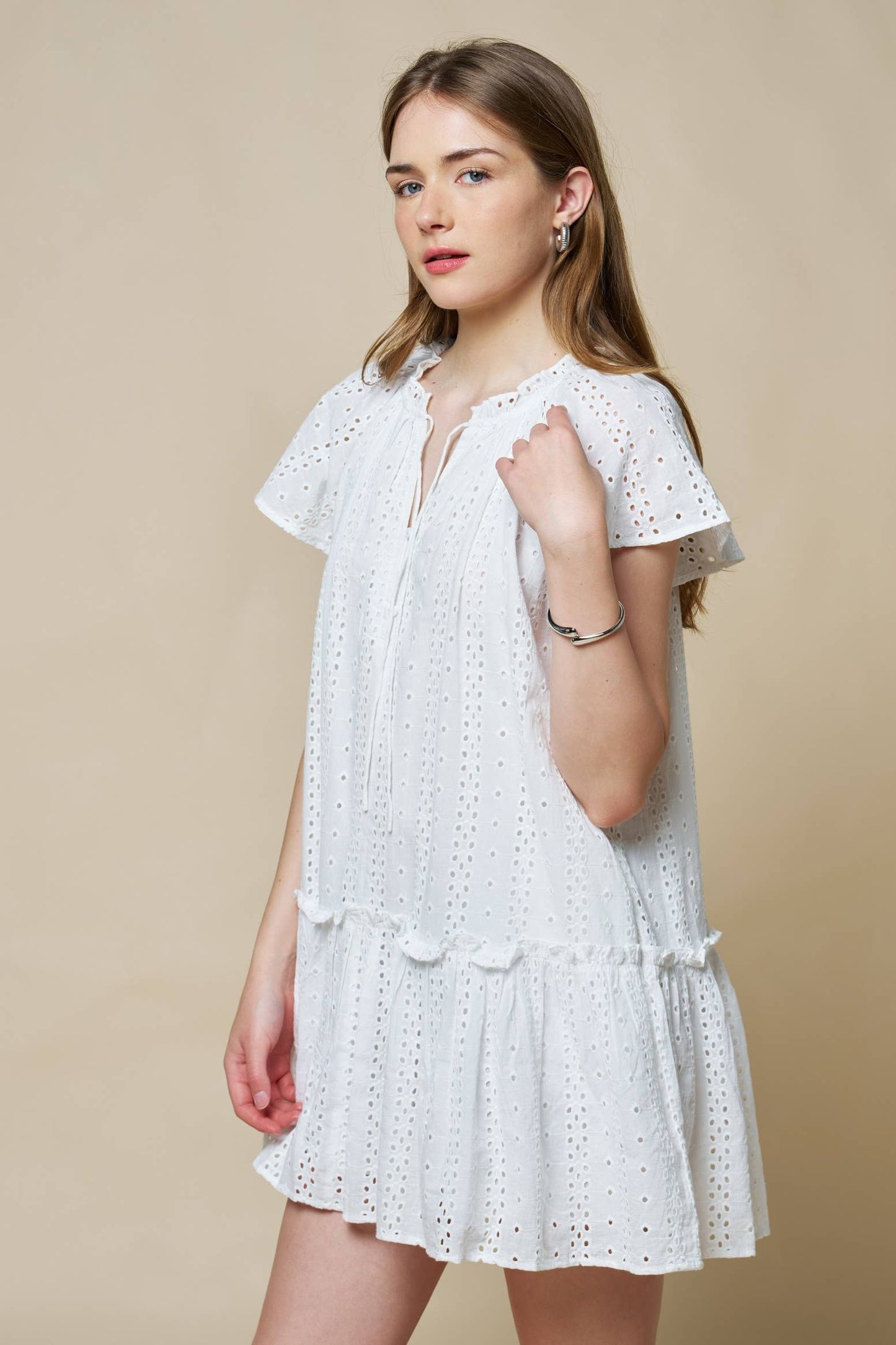 Eyelet Ruffled White Dress