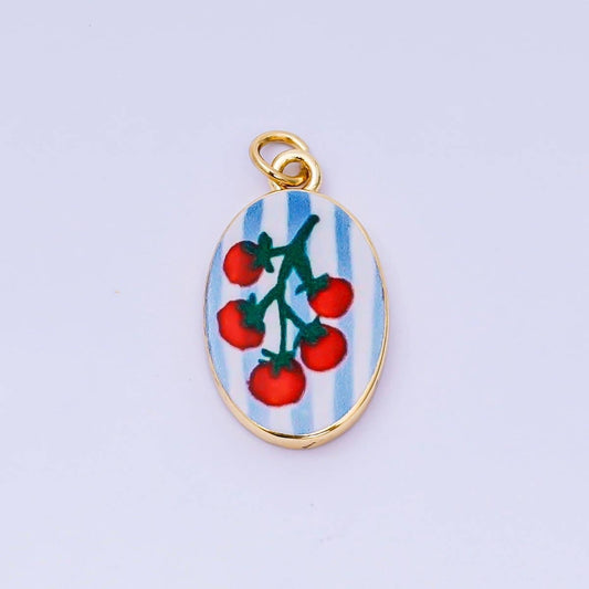 Enamel Art Oval Charm w tomato