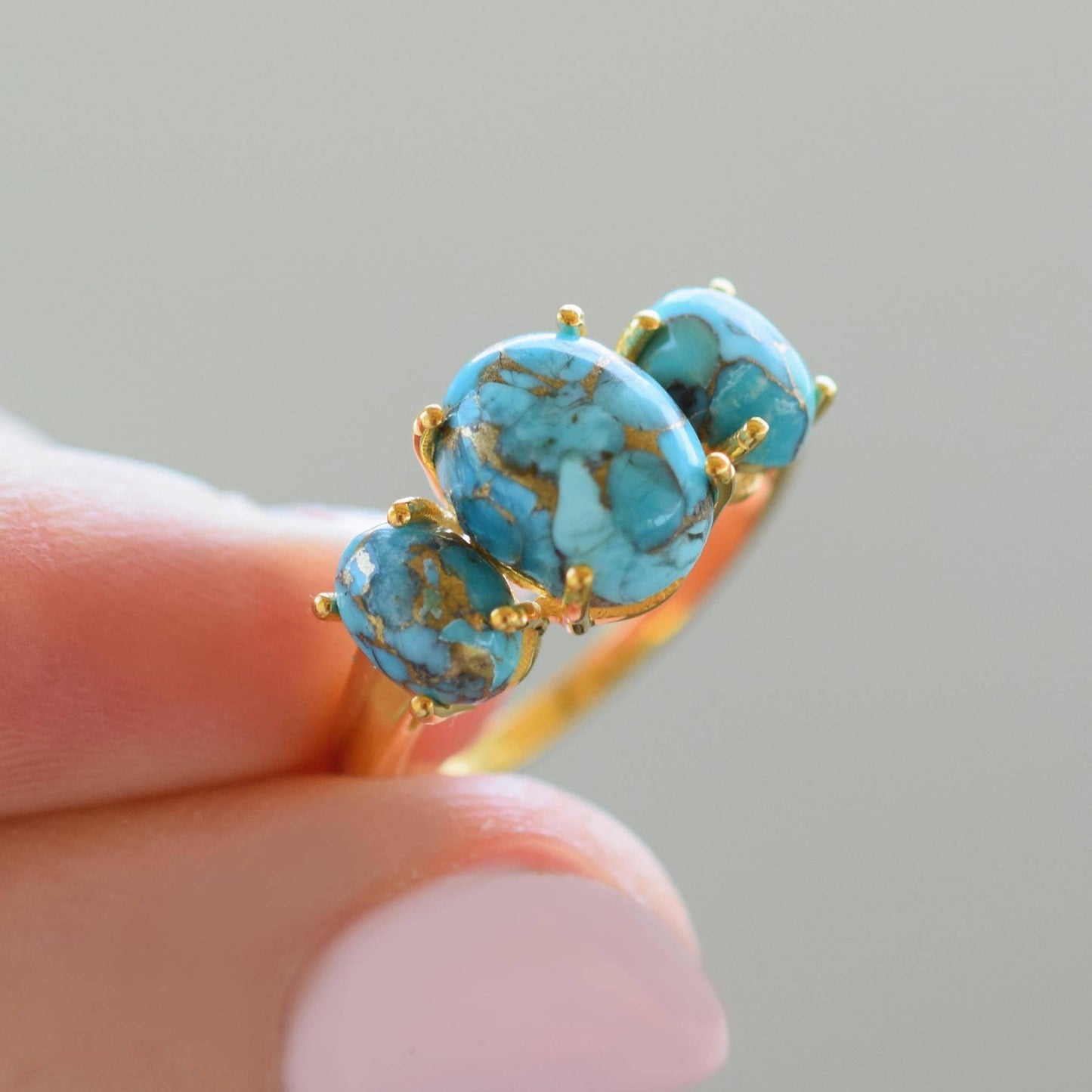 Copper Turquoise Trio Ring