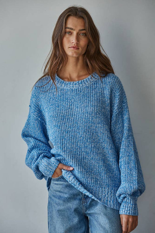 Blue Heathered Cotton Sweater