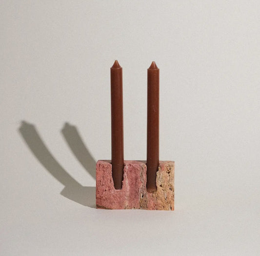 Dua Candle Holder: Red Travertine