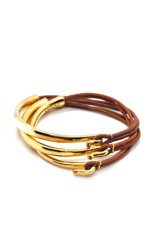 Leather + Gold Bracelet