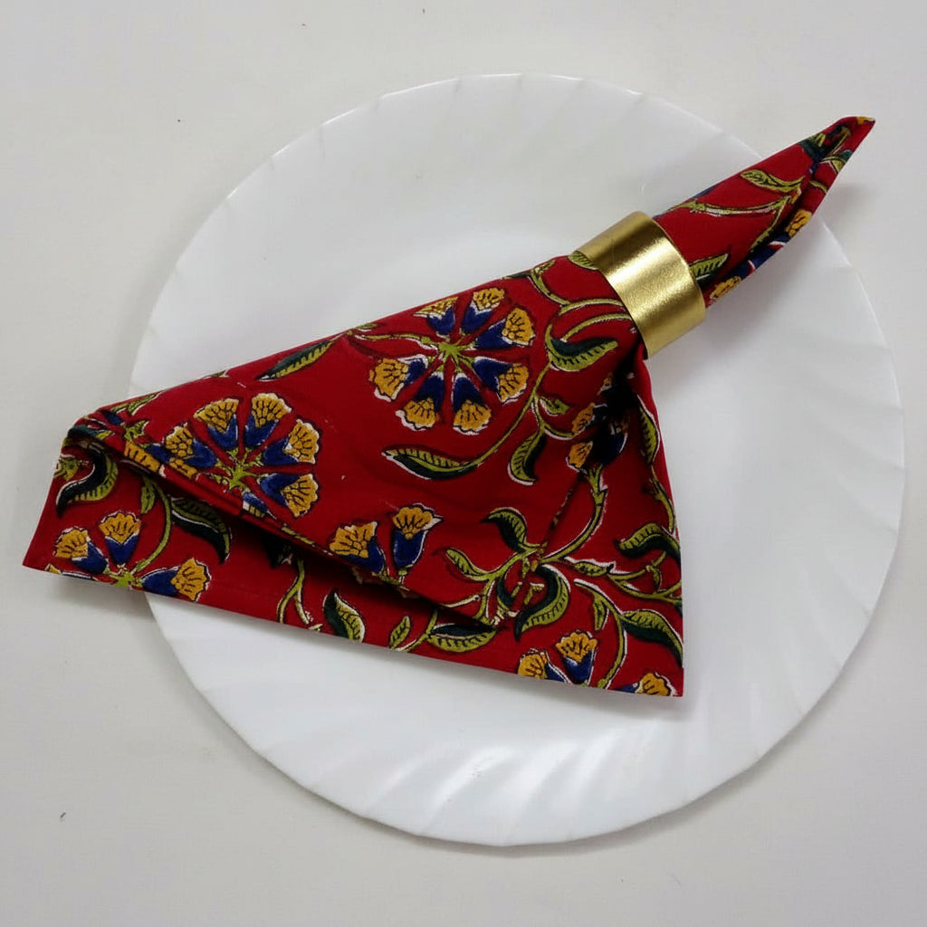 Chakri Red Block Printed Napkins (Set of 2)