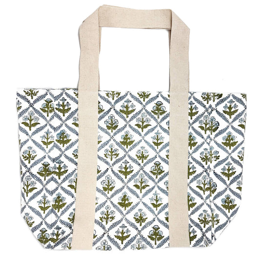 Blue Trellis Canvas Tote