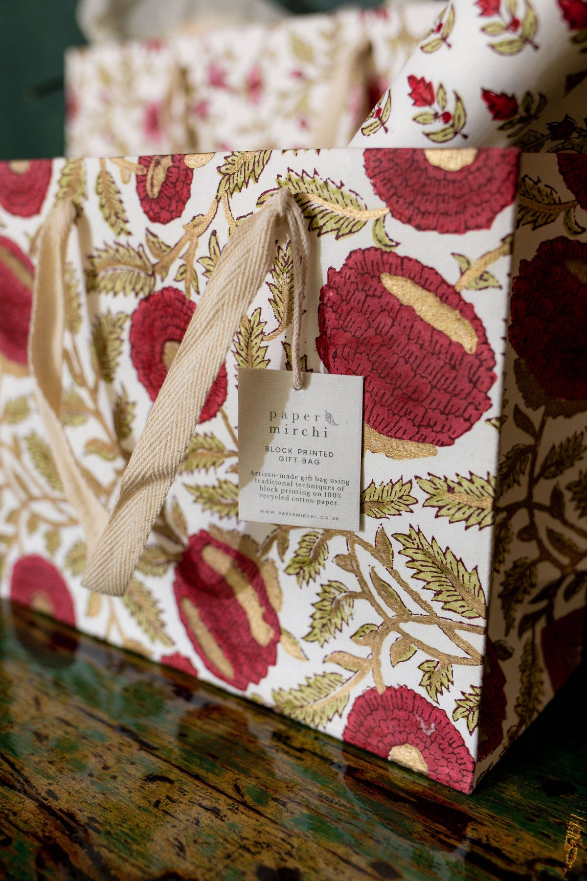 Block Printed Gift Bags (Medium) - Scarlet