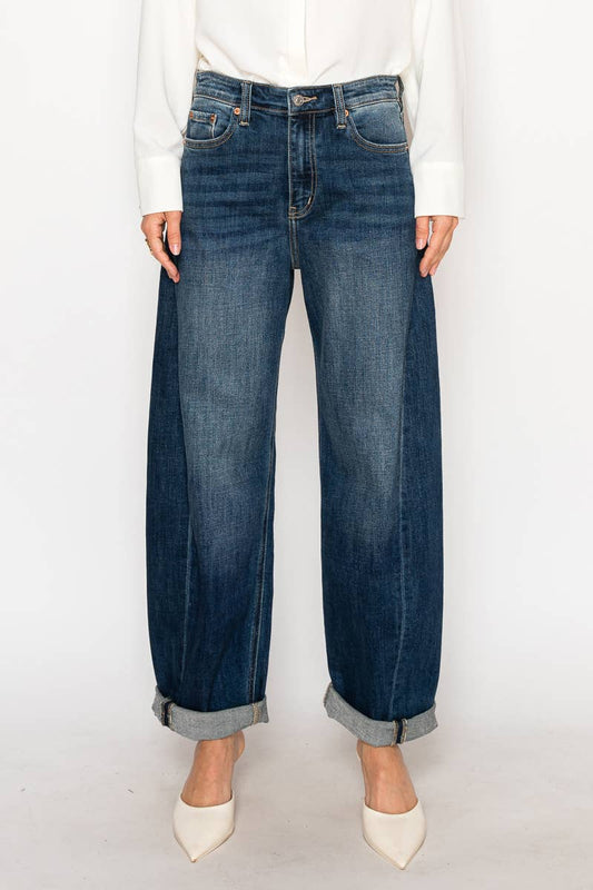 Dark Wash Barrel Jeans