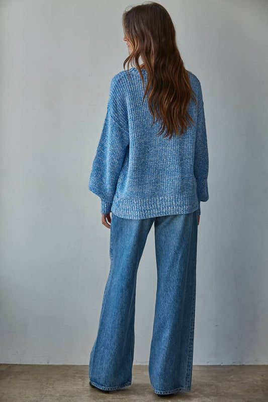 Blue Heathered Cotton Sweater