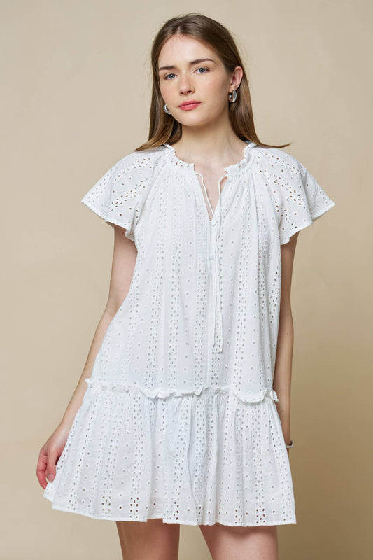 Eyelet Ruffled White Dress
