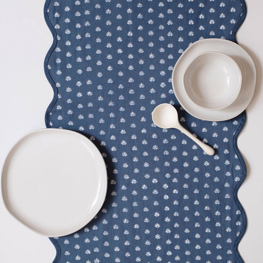 Aja Navy Block Printed Table Runner